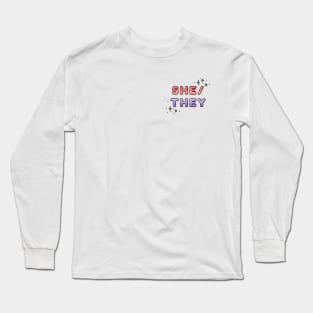 She/They Pronouns Design with Stars Long Sleeve T-Shirt